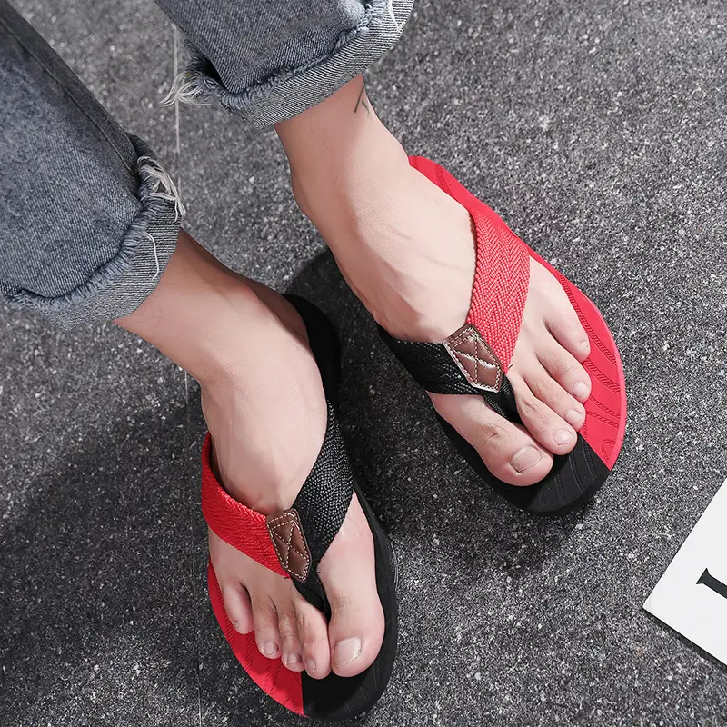 Men Korean Red Black Flip Flops Summer