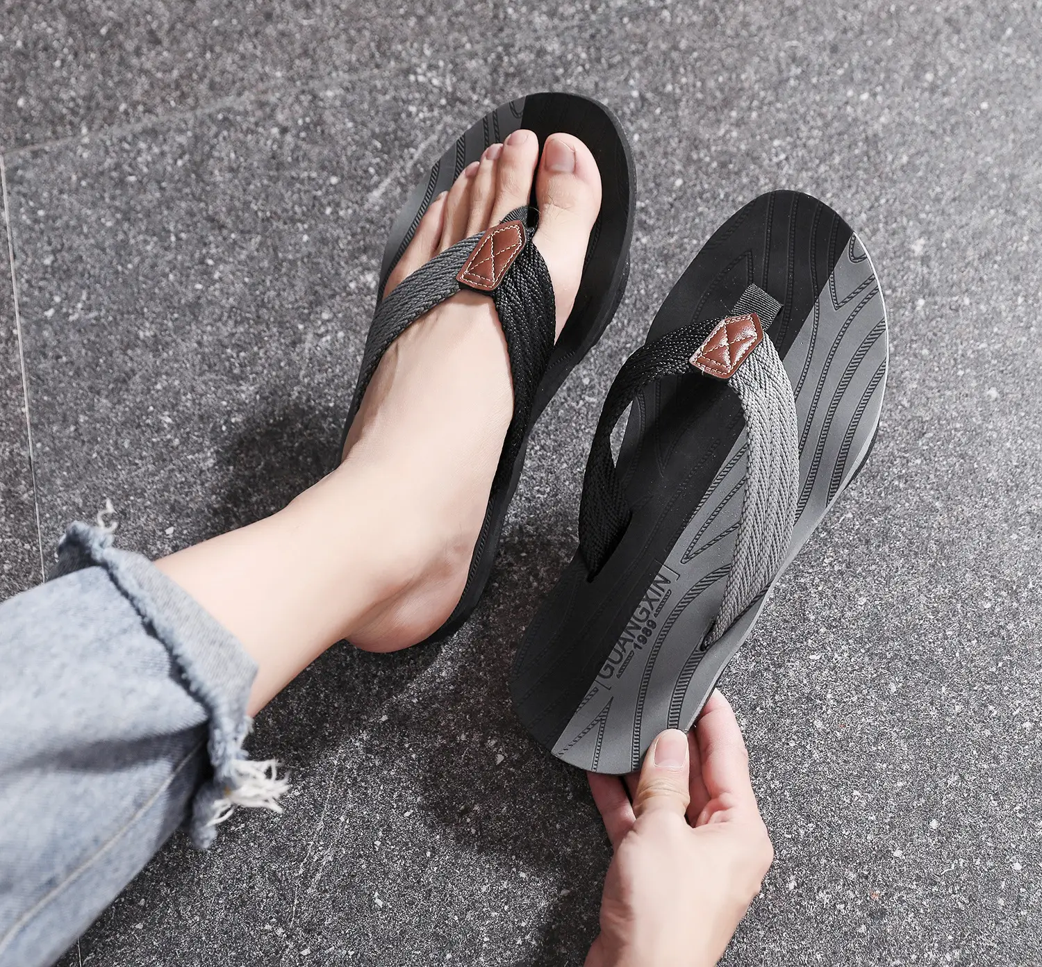 Men Korean Red Black Flip Flops Summer