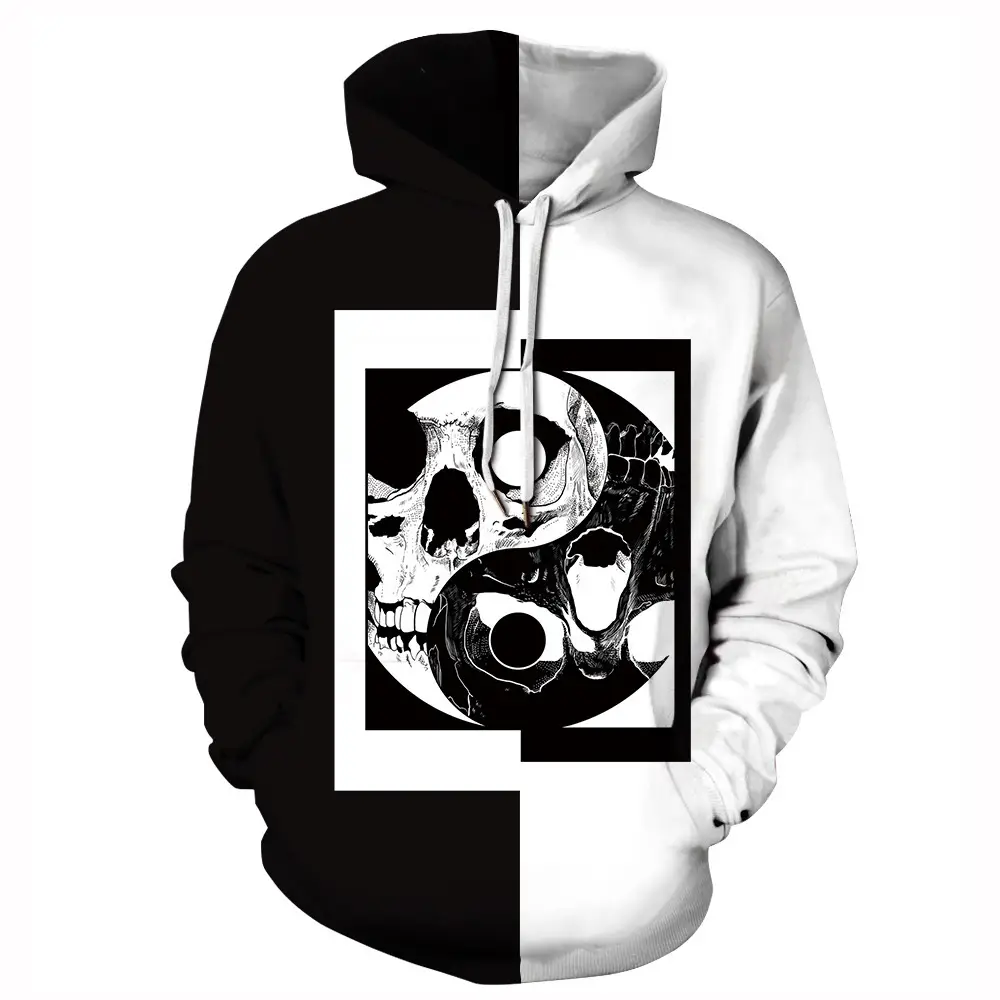 Cross-Branded Skull Digital Print Hoodie for Women