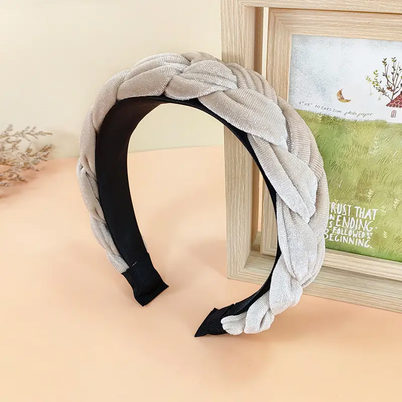 Beige Velvet Woven Headband