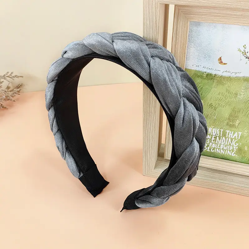 Grey Velvet Woven Hair Band
