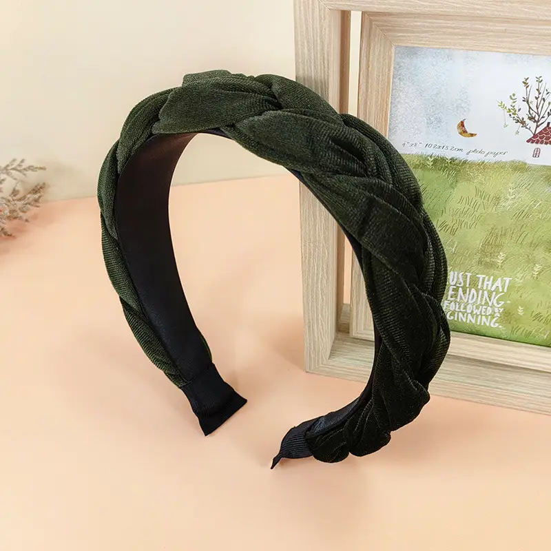 Army Green Velvet Woven Headband