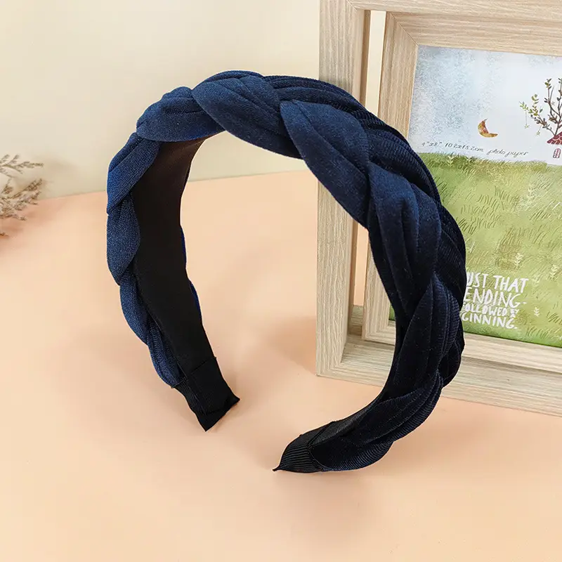 Navy Velvet Woven Hair Band