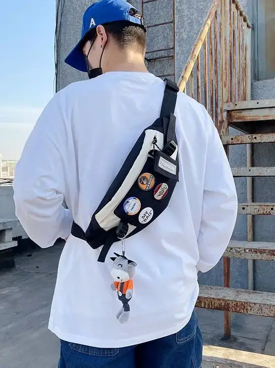 Trendy Men's Crossbody Shoulder Bag with Buttons