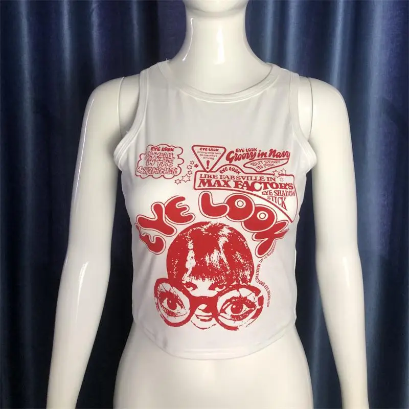 Women's Sleeveless Portrait Printed Vest White 2024 - Image 6