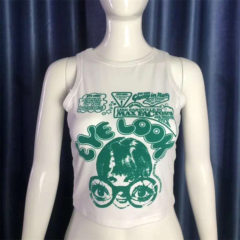 Women's Sleeveless Portrait Printed Vest White 2024 - Image 7