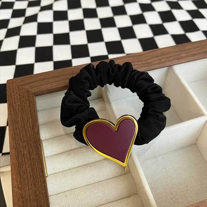 Black Heart Hair Scrunchie for Women Winter - Image 3