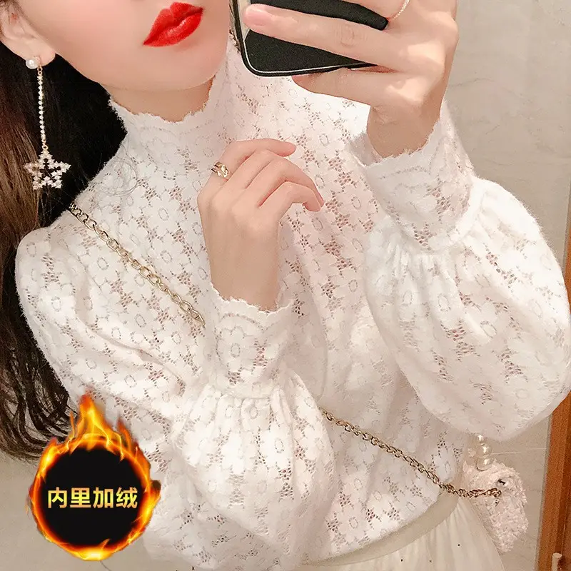 Women's White Lace Collar Puff Sleeve Shirt 2021 Spring - Image 3