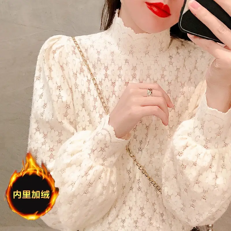 Women's White Lace Collar Puff Sleeve Shirt 2021 Spring - Image 4