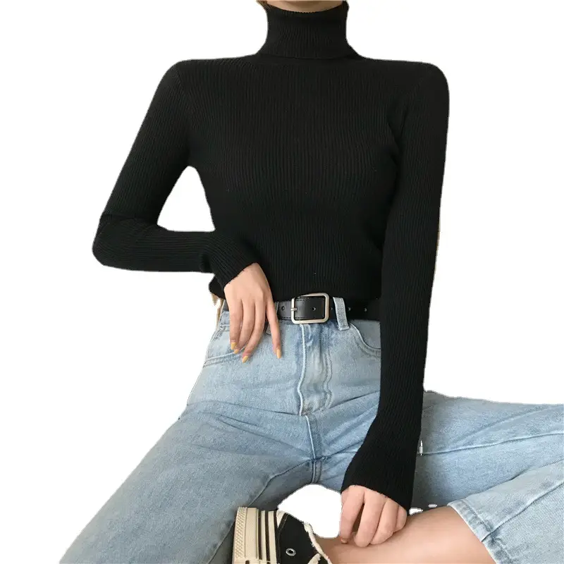 Women's High Collar Solid Color Sweater Top - Image 19