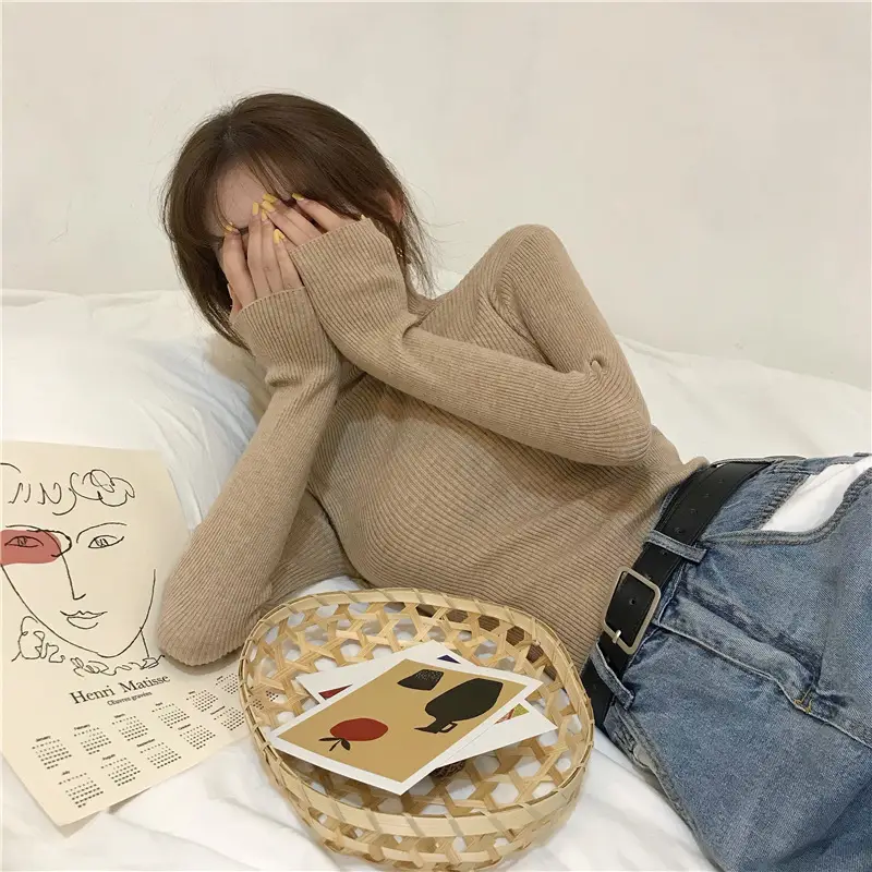 Women's High Collar Solid Color Sweater Top — feature 10