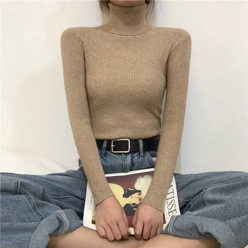 Women's High Collar Solid Color Sweater Top — feature 12