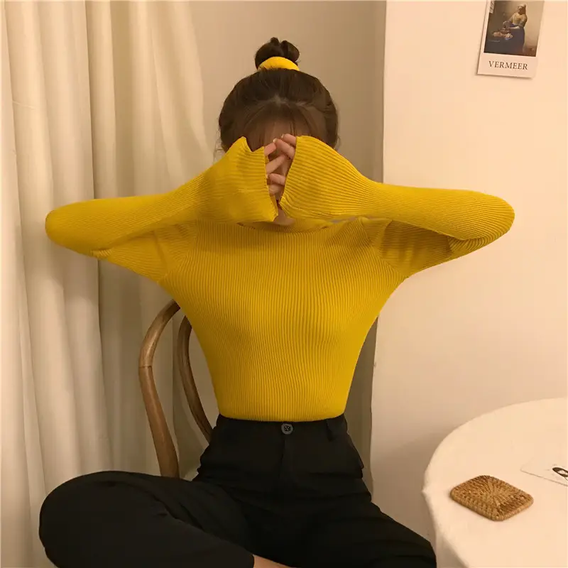 Women's High Collar Solid Color Sweater Top — feature 15