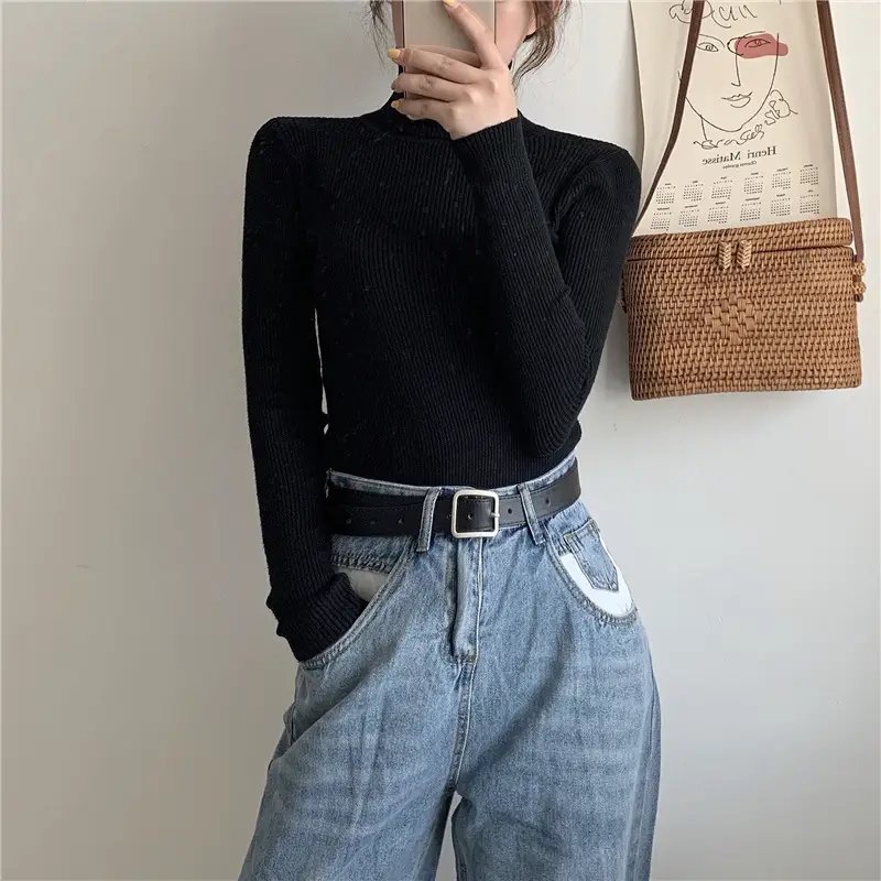 Women's High Collar Solid Color Sweater Top — feature 22