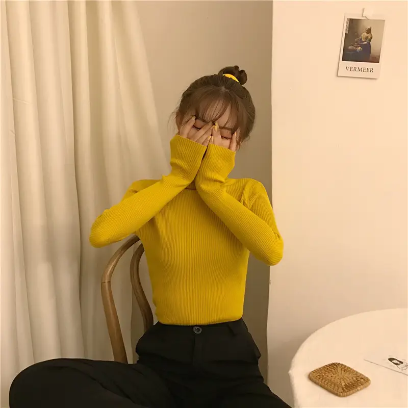 Women's High Collar Solid Color Sweater Top — feature 23