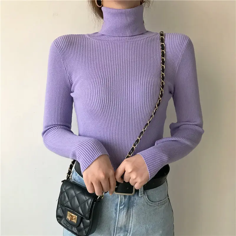 Women's High Collar Solid Color Sweater Top — feature 29