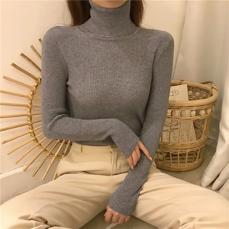 Women's High Collar Solid Color Sweater Top — feature 32