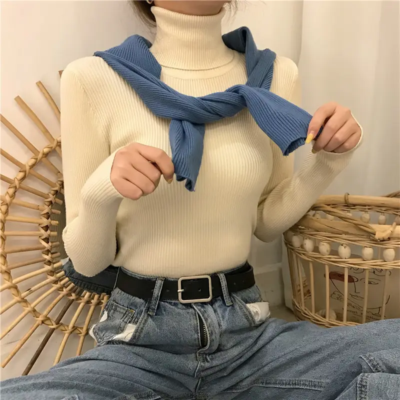 Women's High Collar Solid Color Sweater Top — feature 5
