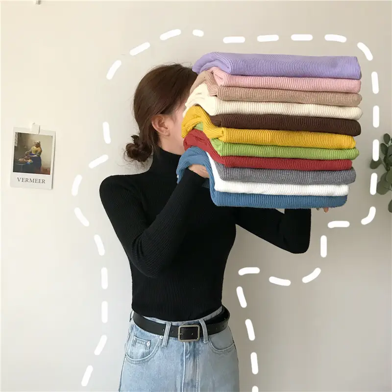 Women's High Collar Solid Color Sweater Top — feature 8