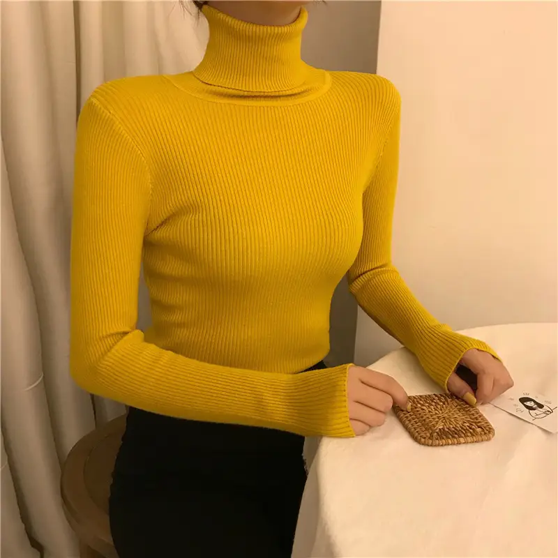 Women's High Collar Solid Color Sweater Top - Image 15