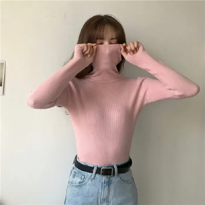 Women's High Collar Solid Color Sweater Top - Image 2