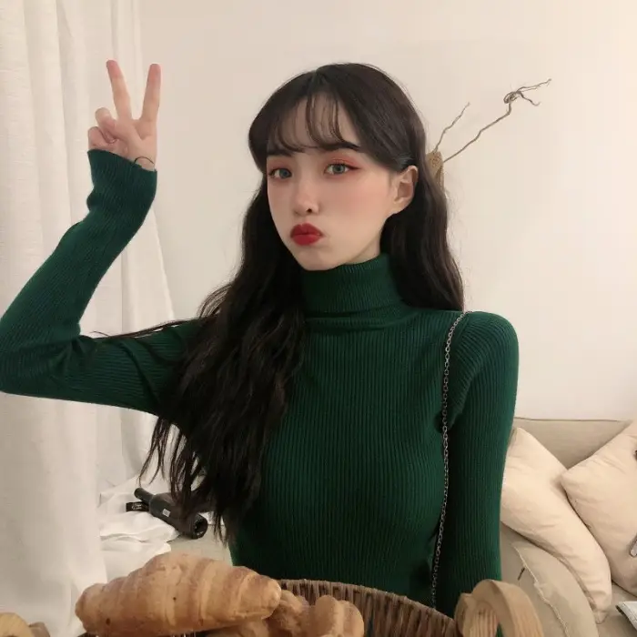 Women's High Collar Solid Color Sweater Top - Image 3