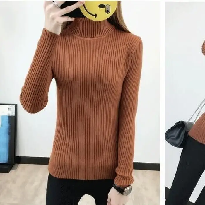 Women's High Collar Solid Color Sweater Top - Image 4