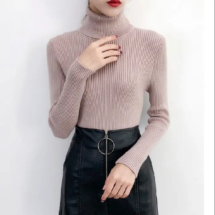 Women's High Collar Solid Color Sweater Top - Image 5