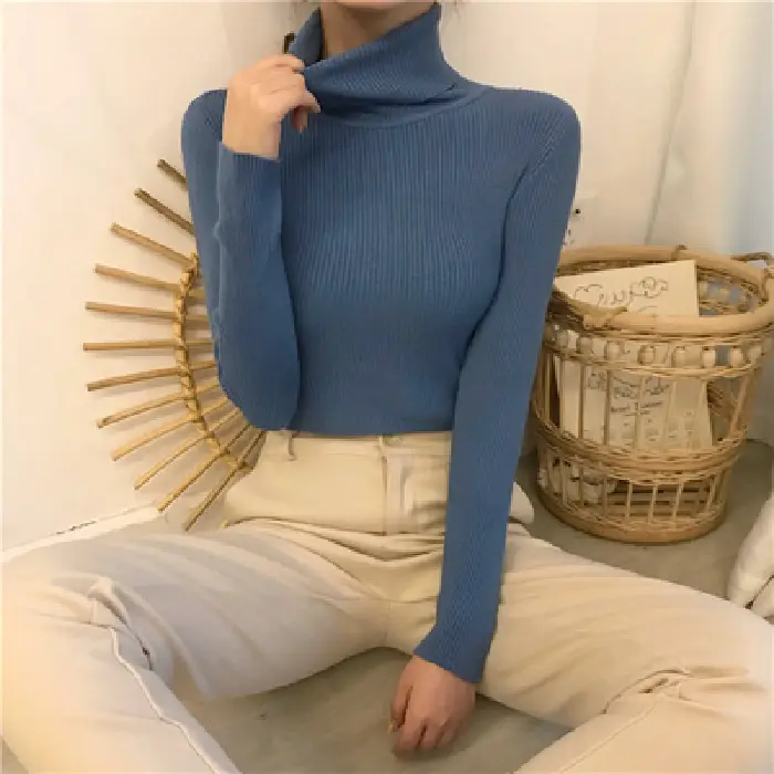 Women's High Collar Solid Color Sweater Top - Image 6