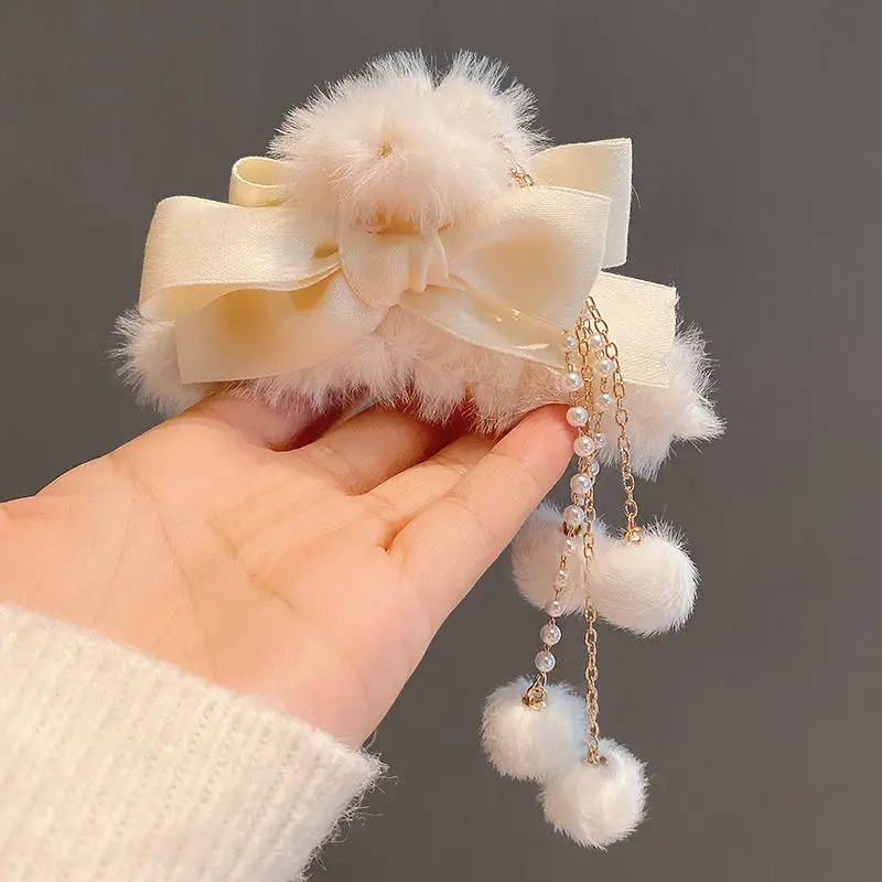 Plush Tassel Hair Clips for Girls & Women
