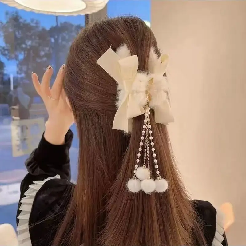 Plush Tassel Hair Clips for Girls & Women
