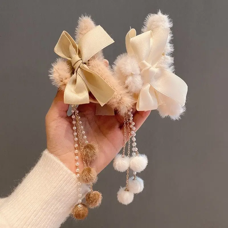 Plush Tassel Hair Clips for Girls & Women