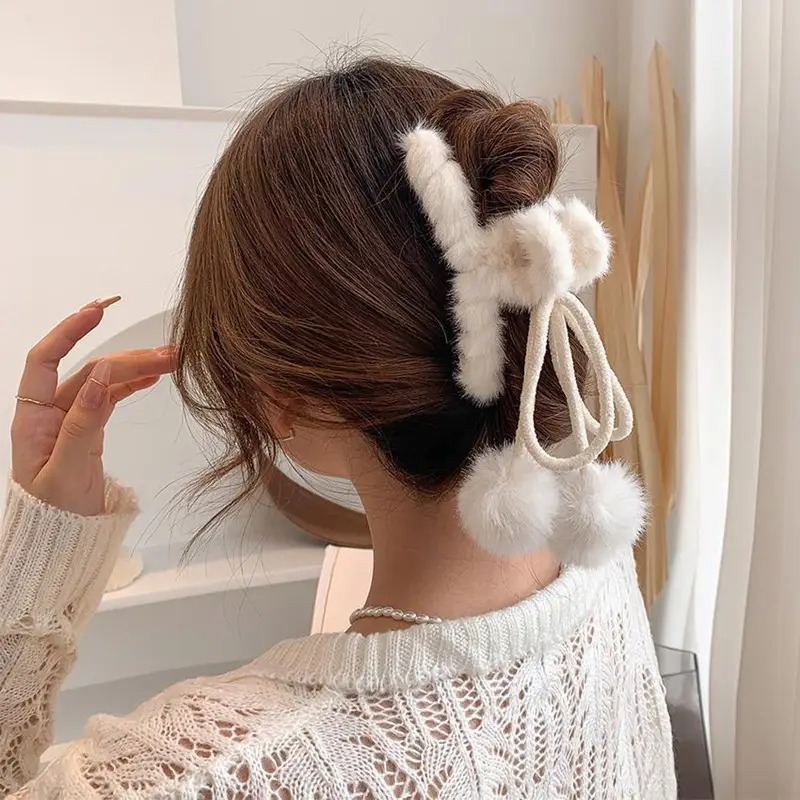 Plush Tassel Hair Clips for Girls & Women