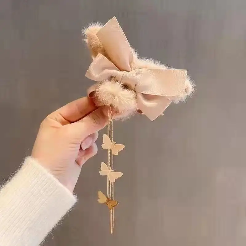 Plush Tassel Hair Clips for Girls & Women