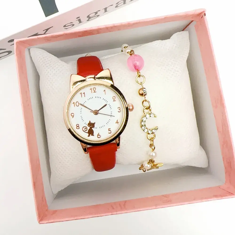 Ladies Watch Pink Cat Design Quartz Bracelet - Image 13