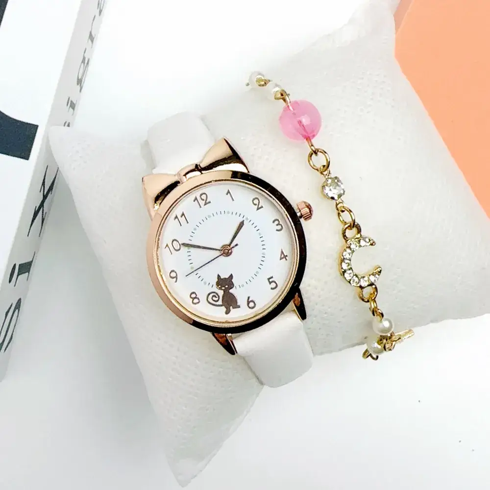 Ladies Watch Pink Cat Design Quartz Bracelet - Image 6