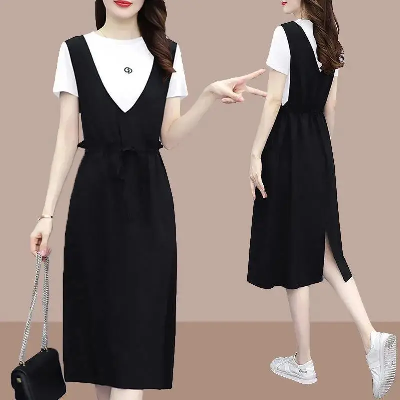 Black Strap Dress Women Long Loose Summer Casual