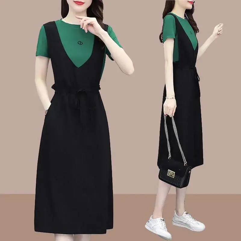 Black Strap Dress Women Long Loose Summer Casual