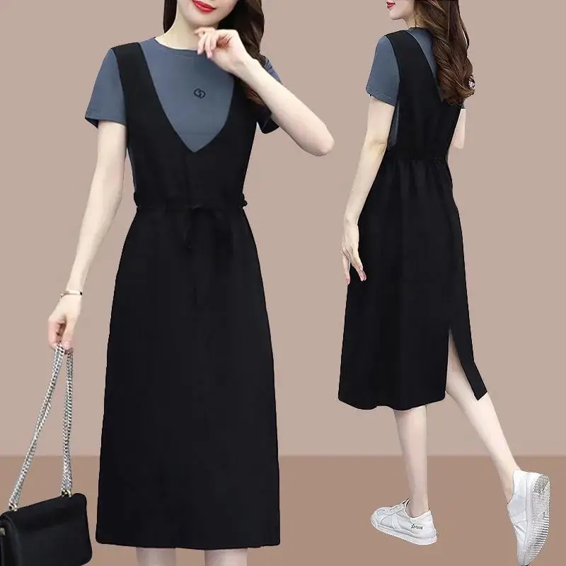 Black Strap Dress Women Long Loose Summer Casual