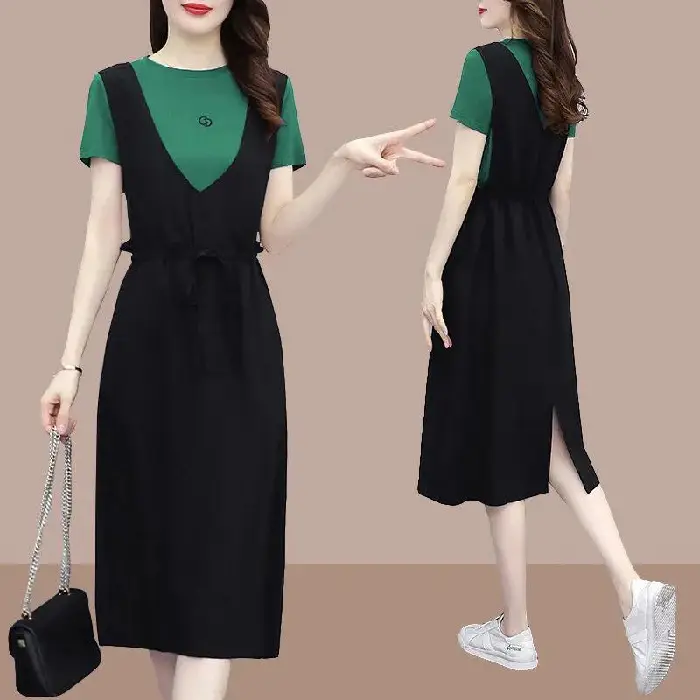 Black Strap Dress Women Long Loose Summer Casual