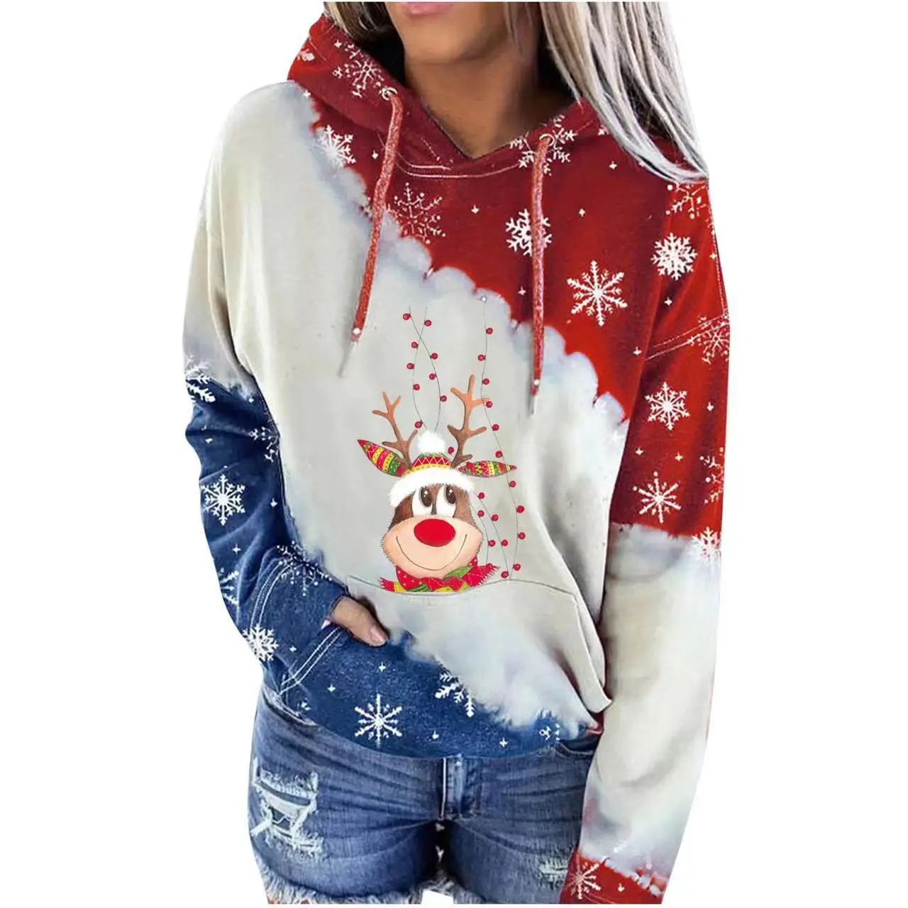2023 Winter Deer Printed Hooded Fleece Sweater - Image 2