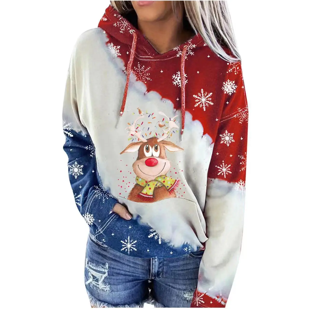 2023 Winter Deer Printed Hooded Fleece Sweater - Image 3