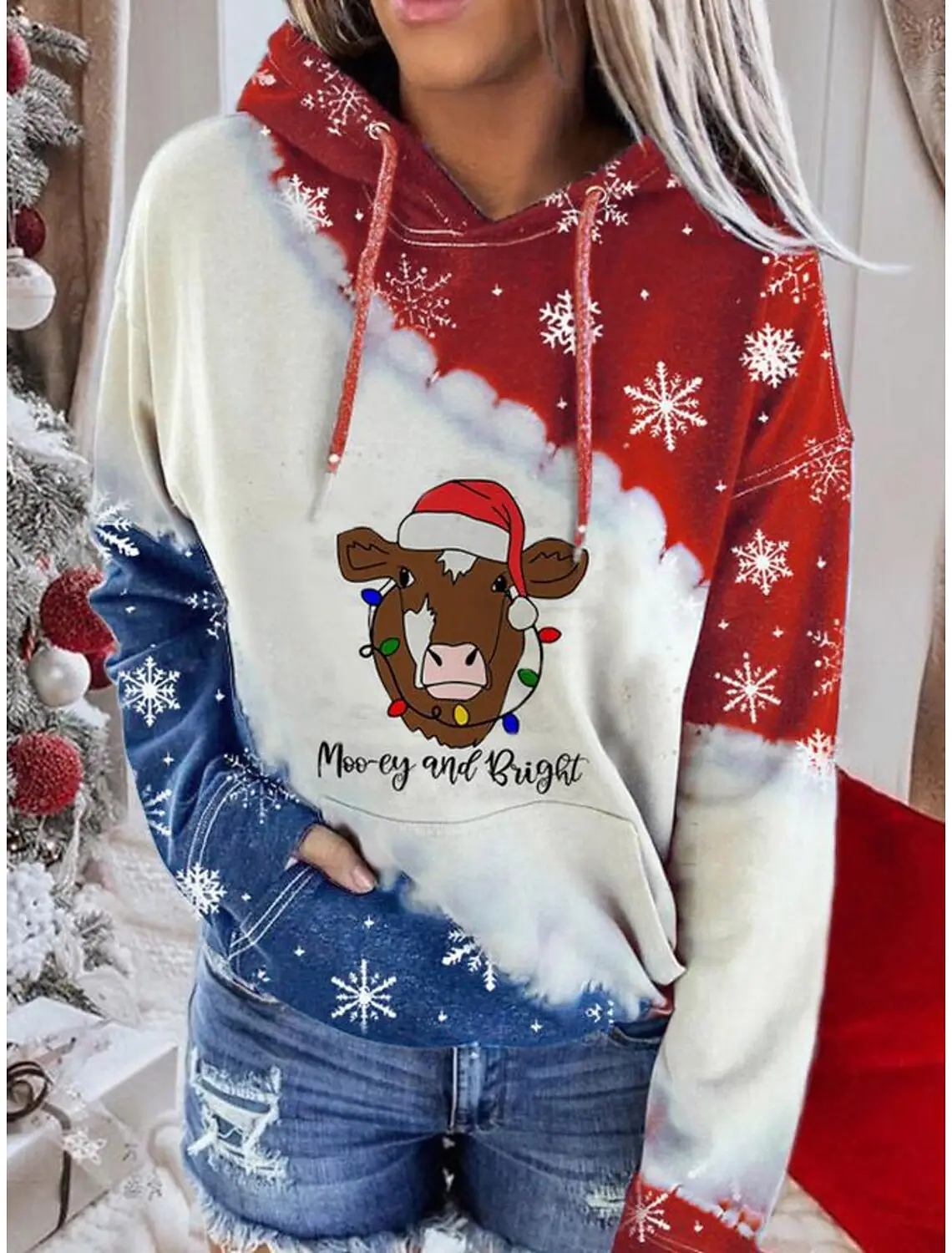 2023 Winter Deer Printed Hooded Fleece Sweater - Image 11