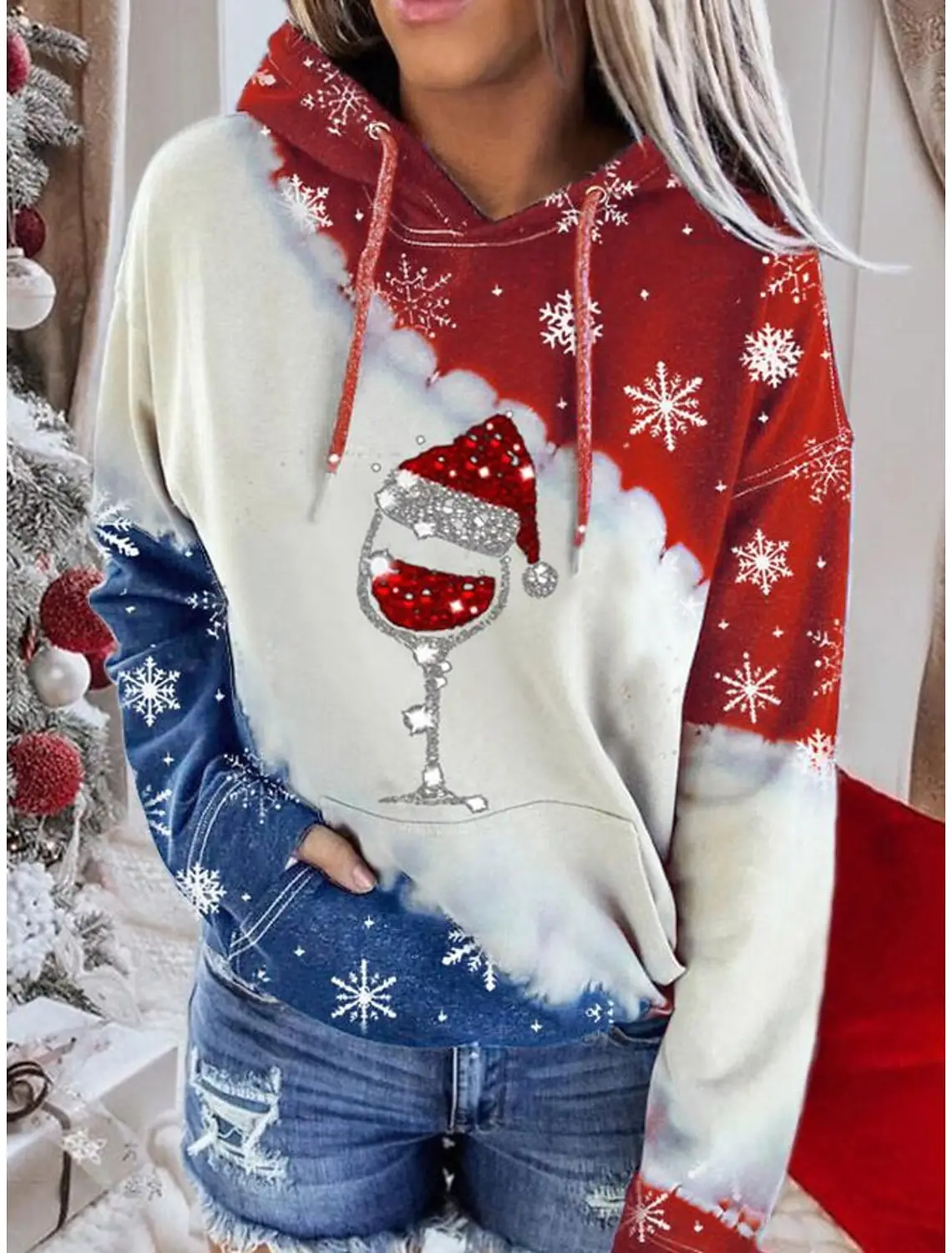 2023 Winter Deer Printed Hooded Fleece Sweater - Image 7