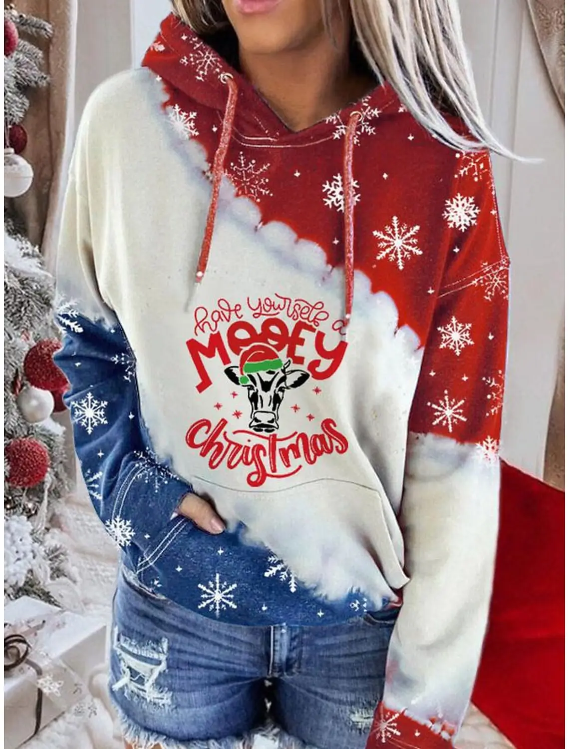 2023 Winter Deer Printed Hooded Fleece Sweater - Image 9