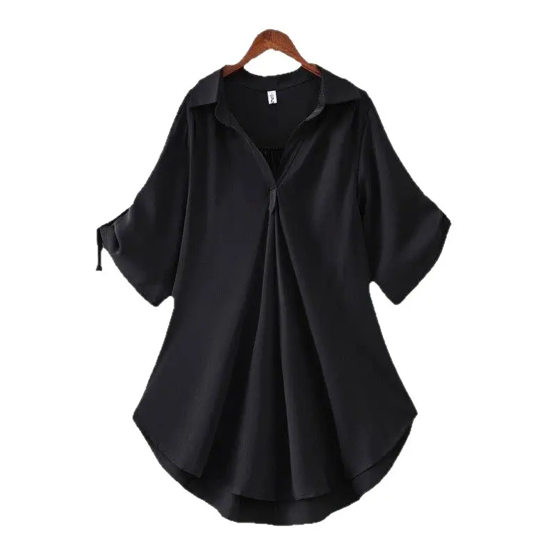 Black Loose Waist Mid-Length Shirt for Women 2025 - Image 9