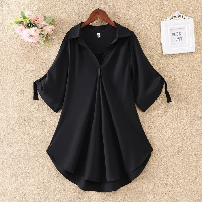 Black Loose Waist Mid-Length Shirt for Women 2025 - Image 3