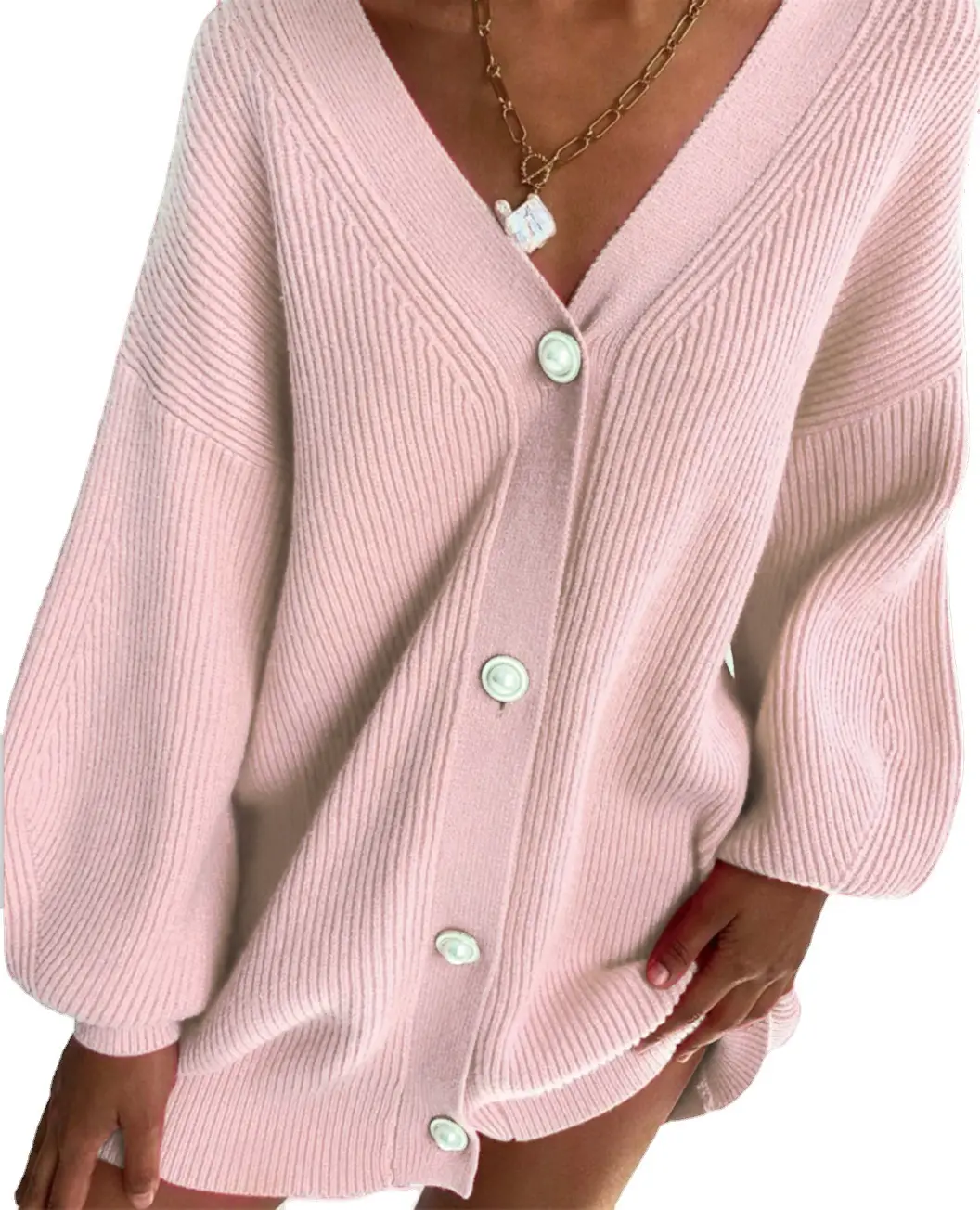 Women Green Waffle Knit Long Sleeve Cardigan Coat