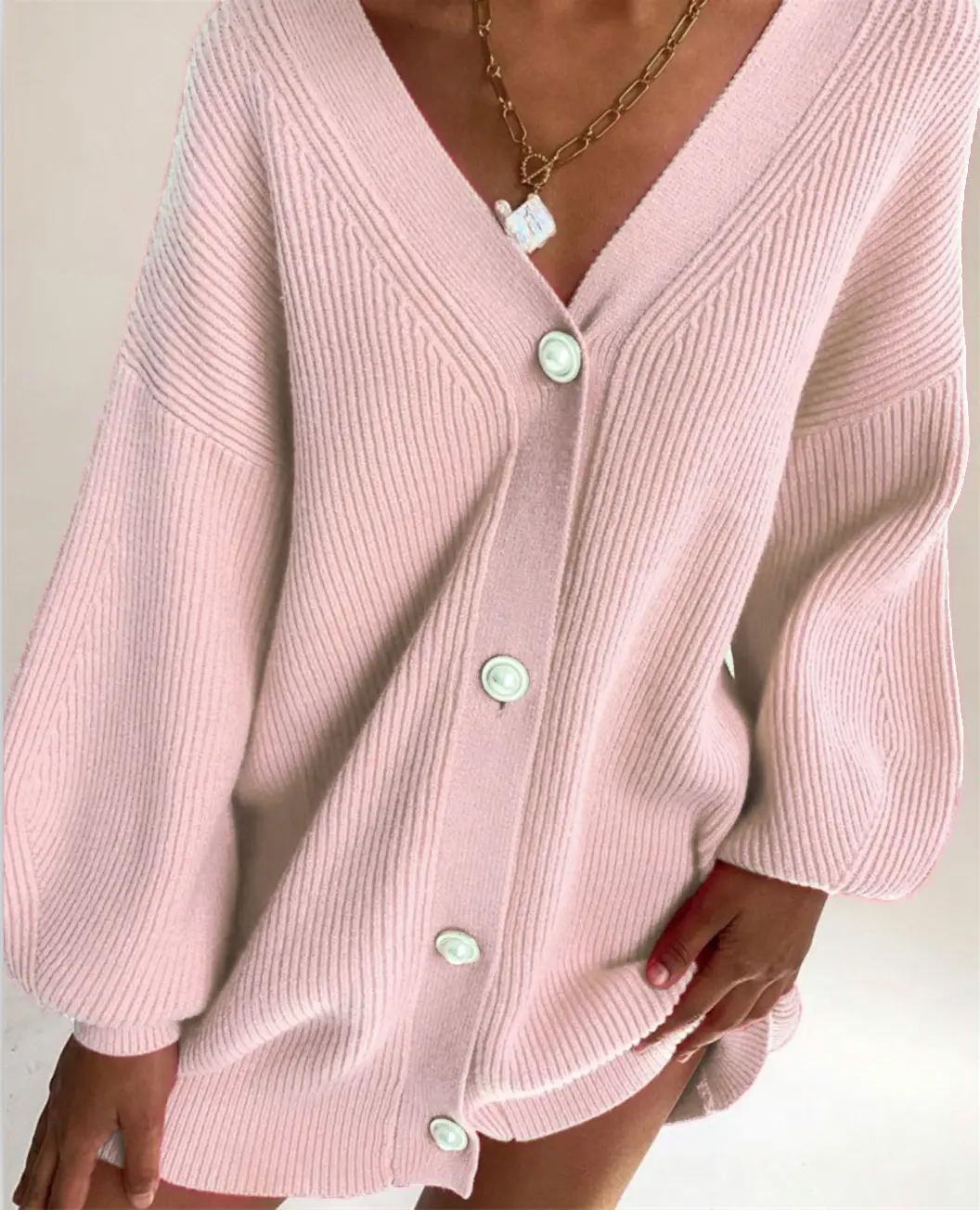 Women Green Waffle Knit Long Sleeve Cardigan Coat