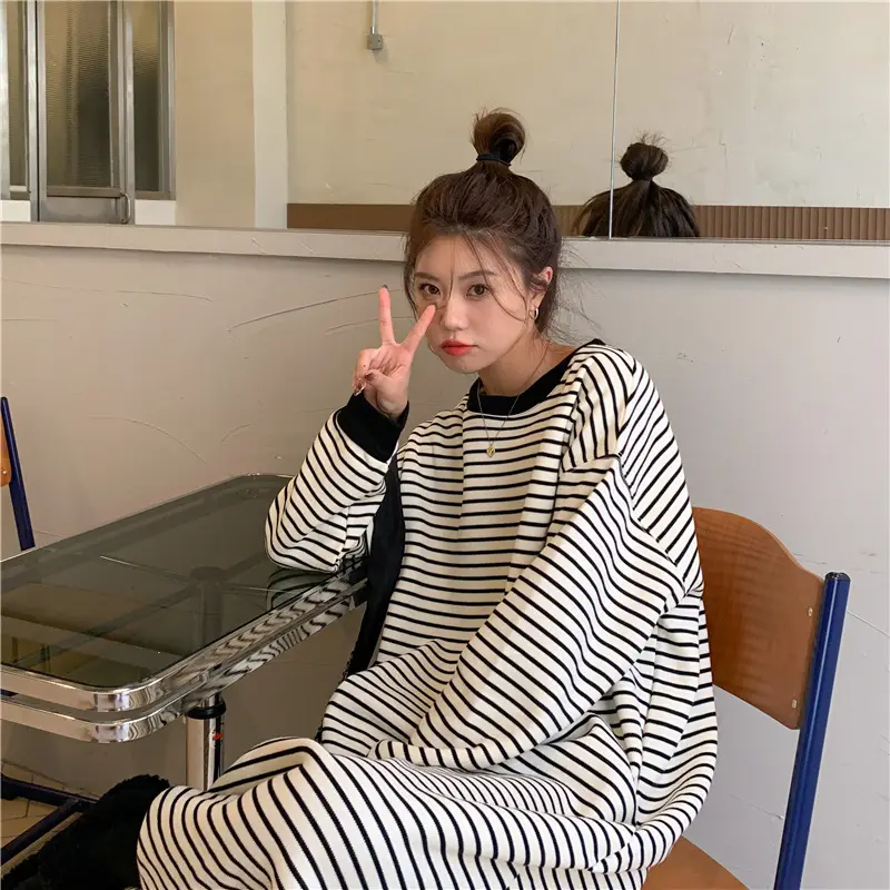 2025 Lazy Oversize Striped Fleece Lined Dress — feature 16